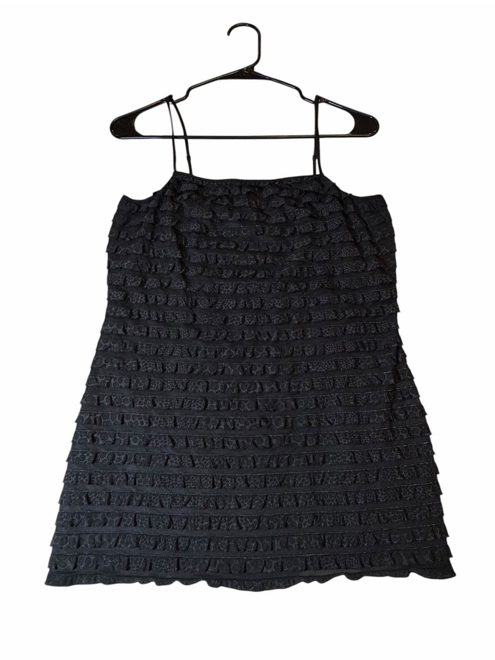 Studio Y Women’s Black Ruffle Spaghetti-Strap Shirt